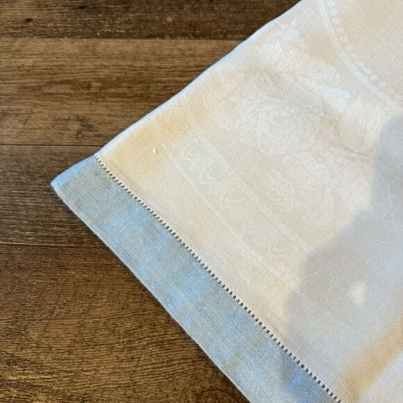 Vintage Handmade White Blue Trim Rectangle Tablecloth Six Napkin Set - Picture 2 of 5